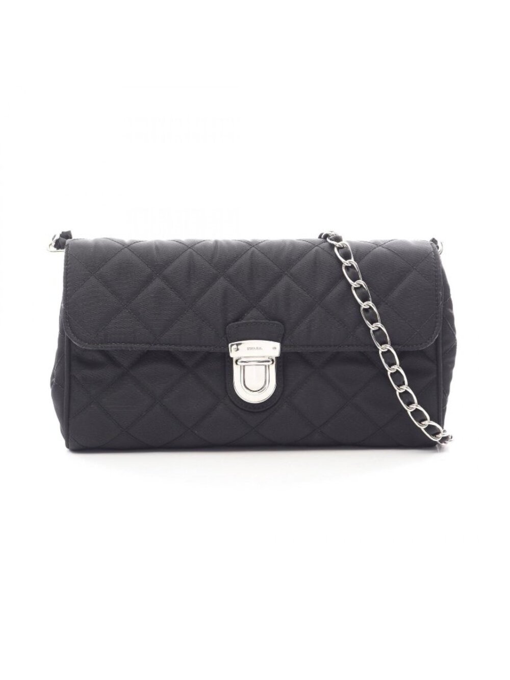 Prada Shoulder Bag Quilted Black Nylon Chain
